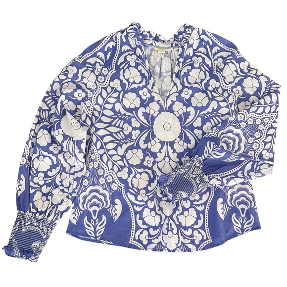 Boden Smocked Cuff Printed Cotton Blouse US Size 8 - Picture 9 of 10